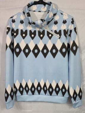 Acegolfs Light Blue Geometric Mock Neck Sweater w/ Zip Classic Golf Womens Small